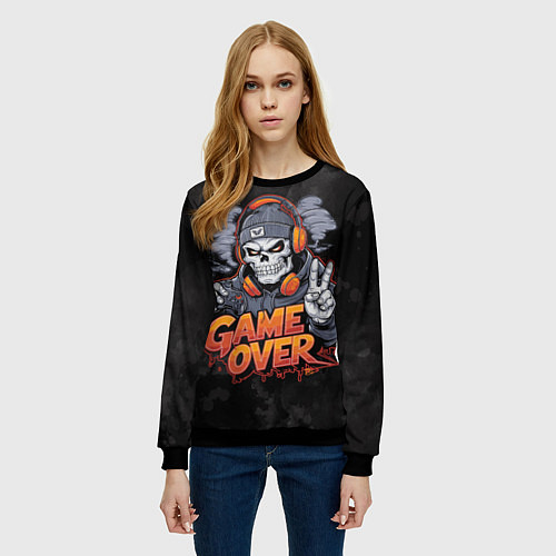 Женский свитшот Скелет геймер с геймпадом / 3D-Черный – фото 3