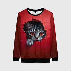Свитшот женский Выглядывающий котик, цвет: 3D-черный