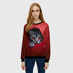 Свитшот женский Выглядывающий котик, цвет: 3D-черный — фото 2
