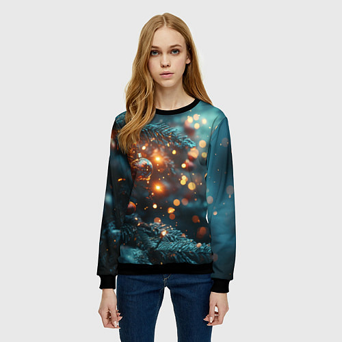 Женский свитшот Елочные шары и боке / 3D-Черный – фото 3