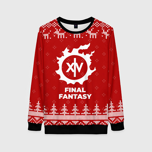 Женский свитшот Новогодний Final Fantasy с оленями / 3D-Черный – фото 1