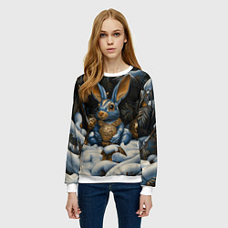 Свитшот женский Новогодний кролик под елкой, цвет: 3D-белый — фото 2