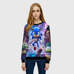 Свитшот женский Sonic в неоновом городе, цвет: 3D-черный — фото 2