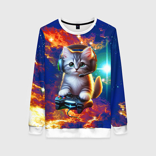Женский свитшот Удивительный мир котёнка игромана / 3D-Белый – фото 1