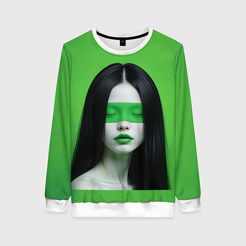 Женский свитшот Pop art девушка на зеленом фоне / 3D-Белый – фото 1