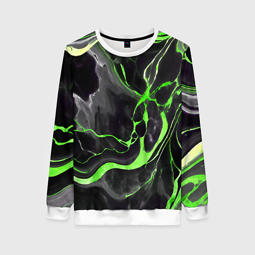Женский свитшот Зелёно-чёрный мрамор / 3D-Белый – фото 1