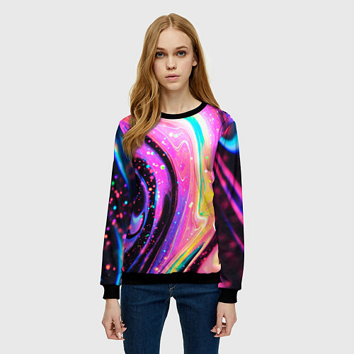 Женский свитшот Жидкая энергия космоса - нейросеть / 3D-Черный – фото 3