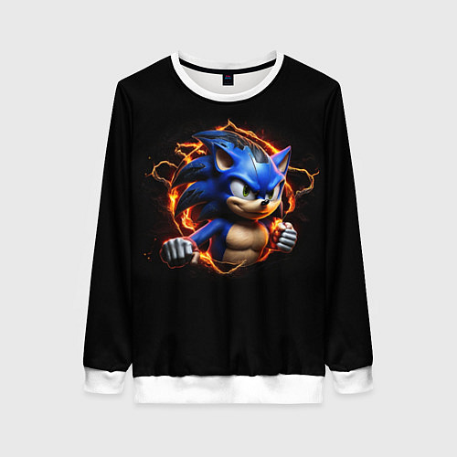 Женский свитшот Соник в пламени / 3D-Белый – фото 1