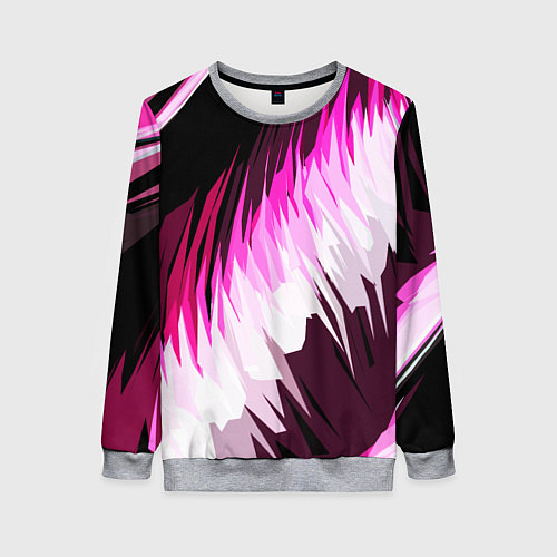 Женский свитшот Бело-розовые острые полосы на чёрном фоне / 3D-Меланж – фото 1