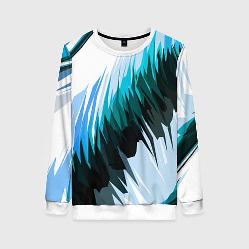 Женский свитшот Чёрно-синие острые полосы на белом фоне / 3D-Белый – фото 1