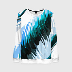 Свитшот женский Чёрно-синие острые полосы на белом фоне, цвет: 3D-белый