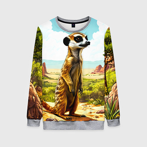 Женский свитшот Сурикат в саванне / 3D-Меланж – фото 1