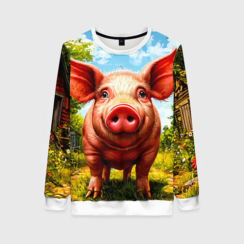 Женский свитшот Свинка в деревне / 3D-Белый – фото 1