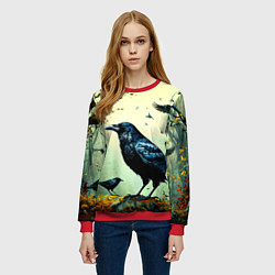 Свитшот женский Черный ворон в осеннем лесу, цвет: 3D-красный — фото 2