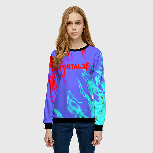 Женский свитшот Portal 2 neon flame steel / 3D-Черный – фото 3
