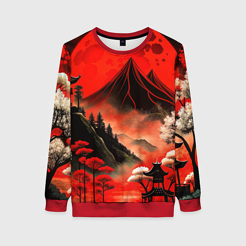 Женский свитшот Япония природа в красном цвете / 3D-Красный – фото 1