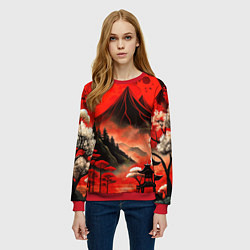 Свитшот женский Япония природа в красном цвете, цвет: 3D-красный — фото 2