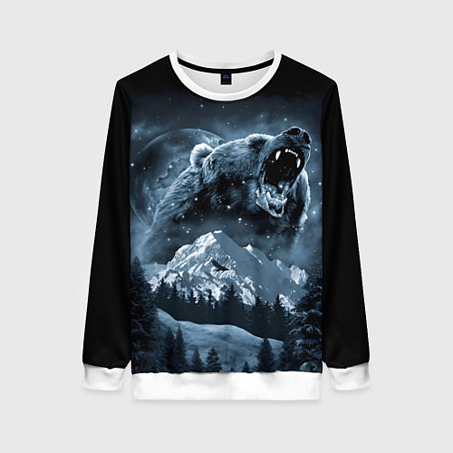 Женский свитшот Медведь в зимнем лесу / 3D-Белый – фото 1