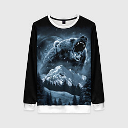 Свитшот женский Медведь в зимнем лесу, цвет: 3D-белый