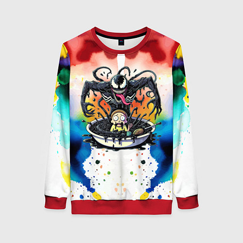 Женский свитшот Веном присмотрелся к Морти - ядовитая слизь / 3D-Красный – фото 1