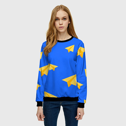 Женский свитшот Желтый самолетик / 3D-Черный – фото 3