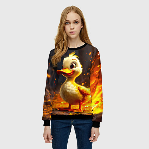 Женский свитшот Утенок в огне / 3D-Черный – фото 3
