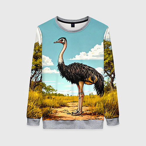 Женский свитшот Страус в природе / 3D-Меланж – фото 1