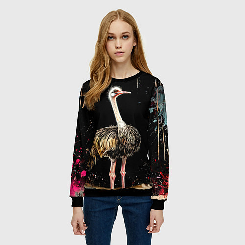 Женский свитшот Страус / 3D-Черный – фото 3