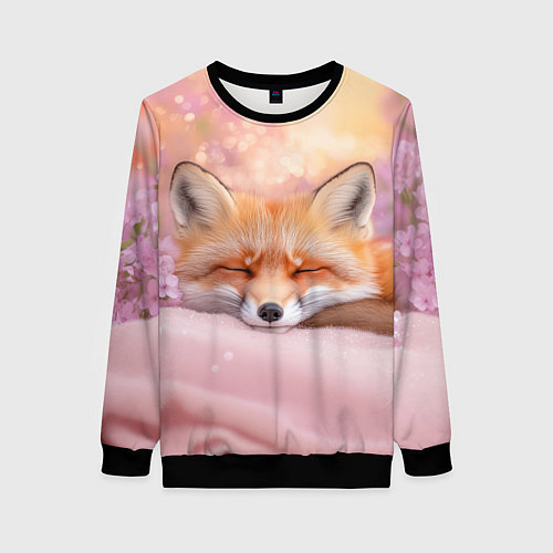 Женский свитшот Милая лисичка и сирень / 3D-Черный – фото 1