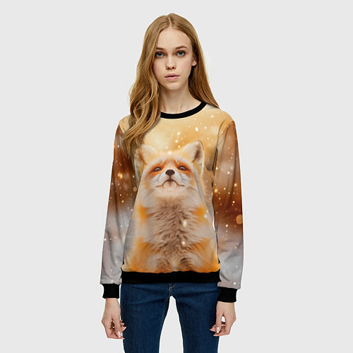 Женский свитшот Рыжая довольная лисица / 3D-Черный – фото 3