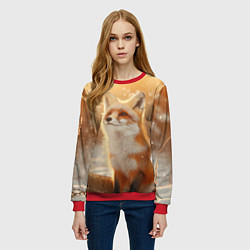 Свитшот женский Лисица в снежном лесу, цвет: 3D-красный — фото 2