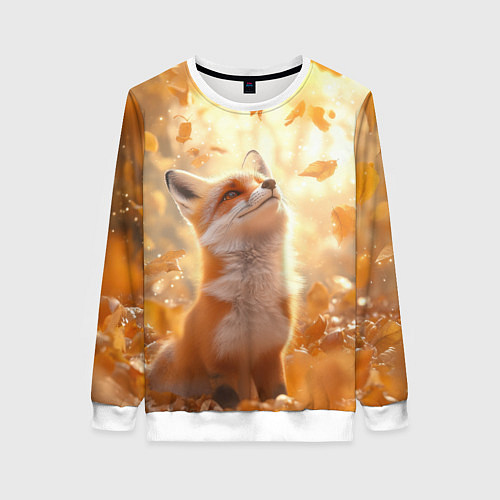 Женский свитшот Рыжая лисица в осеннем лесу / 3D-Белый – фото 1