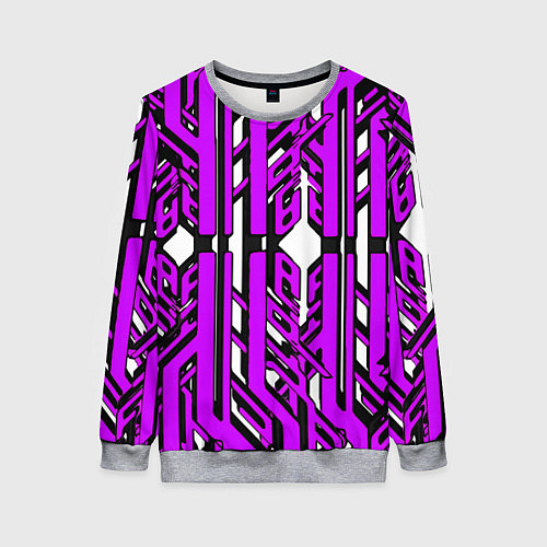 Женский свитшот Чёрно-фиолетовые техно полосы на белом фоне / 3D-Меланж – фото 1