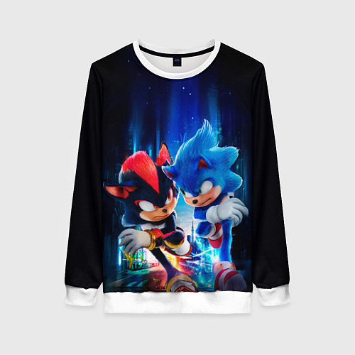 Женский свитшот Соник и Шэдоу бегут наперегонки / 3D-Белый – фото 1