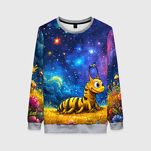 Женский свитшот Гусеничка в космосе / 3D-Меланж – фото 1