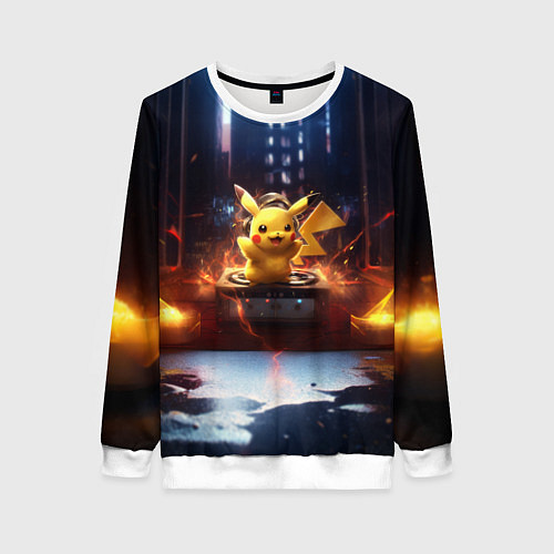 Женский свитшот Пикачу на диджейской стойке / 3D-Белый – фото 1
