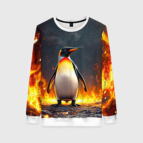 Женский свитшот Пингвин в огне / 3D-Белый – фото 1