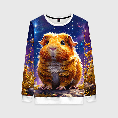 Женский свитшот Морская свинка в космосе / 3D-Белый – фото 1