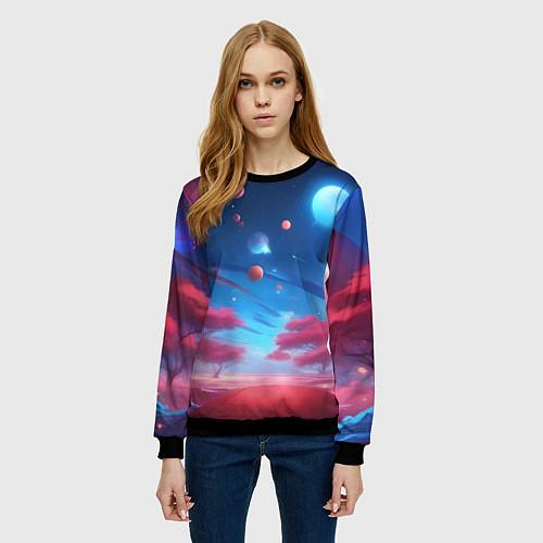 Женский свитшот Красный лес / 3D-Черный – фото 3