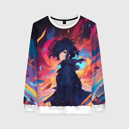 Женский свитшот Аниме девушка и ветер / 3D-Белый – фото 1