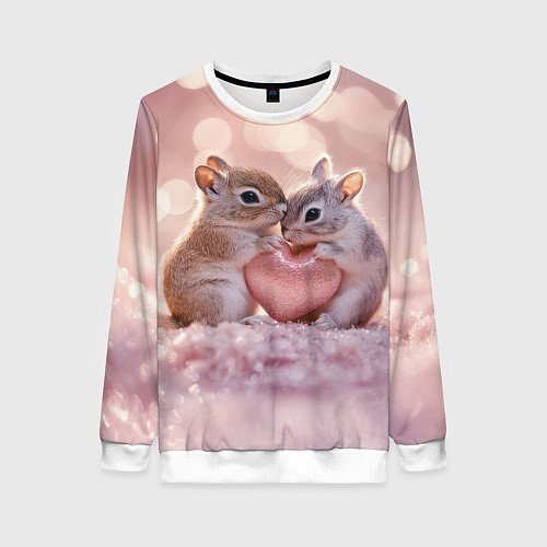 Женский свитшот Влюбленные белочки с сердечком / 3D-Белый – фото 1