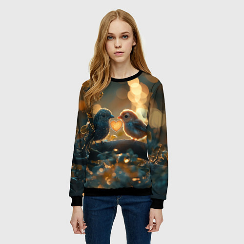 Женский свитшот Влюбленные птички / 3D-Черный – фото 3