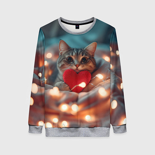Женский свитшот Кошка с сердцем / 3D-Меланж – фото 1