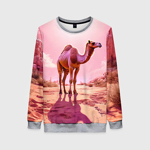 Женский свитшот Верблюд в розовой пустыне / 3D-Меланж – фото 1