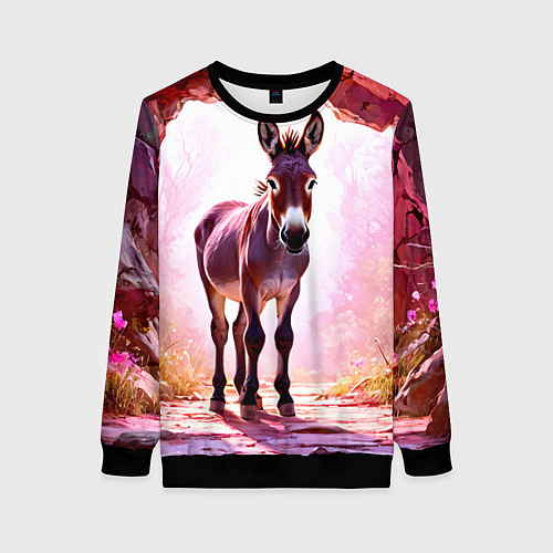 Женский свитшот Осел в розовом свете / 3D-Черный – фото 1