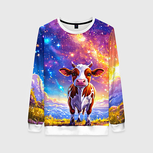 Женский свитшот Коровка и звездное небо / 3D-Белый – фото 1