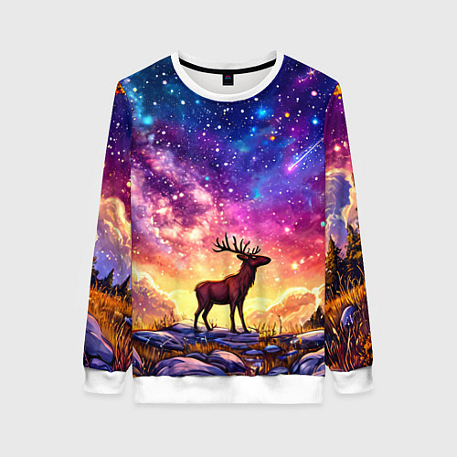 Женский свитшот Лось и звездное небо / 3D-Белый – фото 1