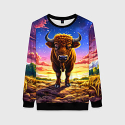Женский свитшот Буйвол в звездной ночи