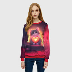 Свитшот женский Пушистый котик с сердечком, цвет: 3D-красный — фото 2