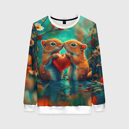 Женский свитшот Влюбленные белки держат сердце / 3D-Белый – фото 1